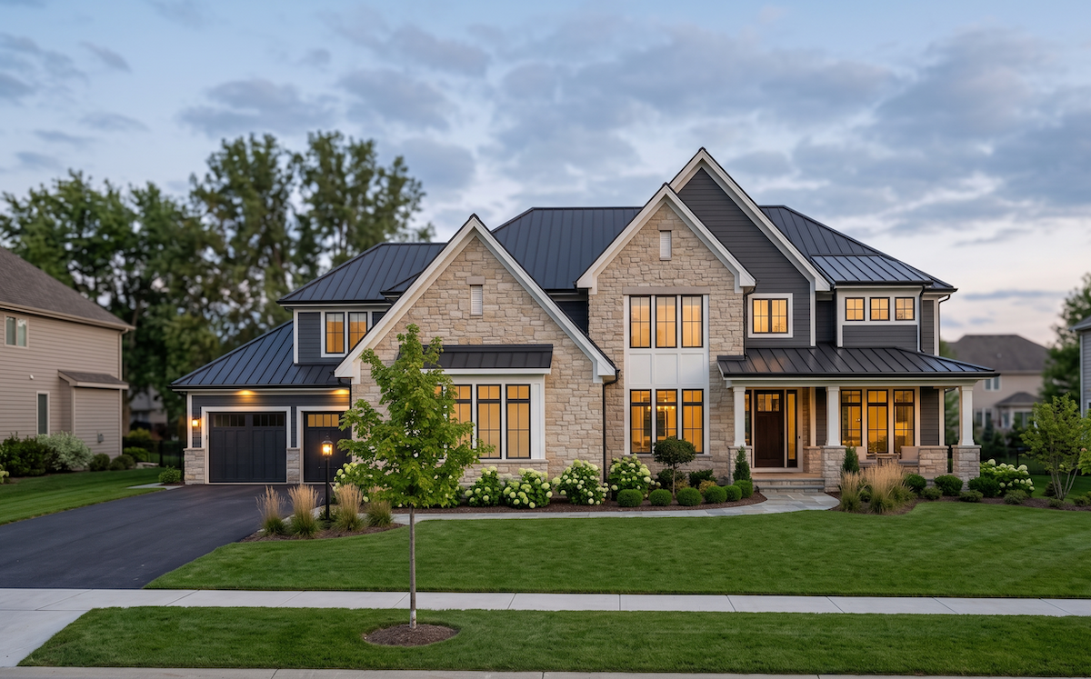 newly completed transitional-style custom home