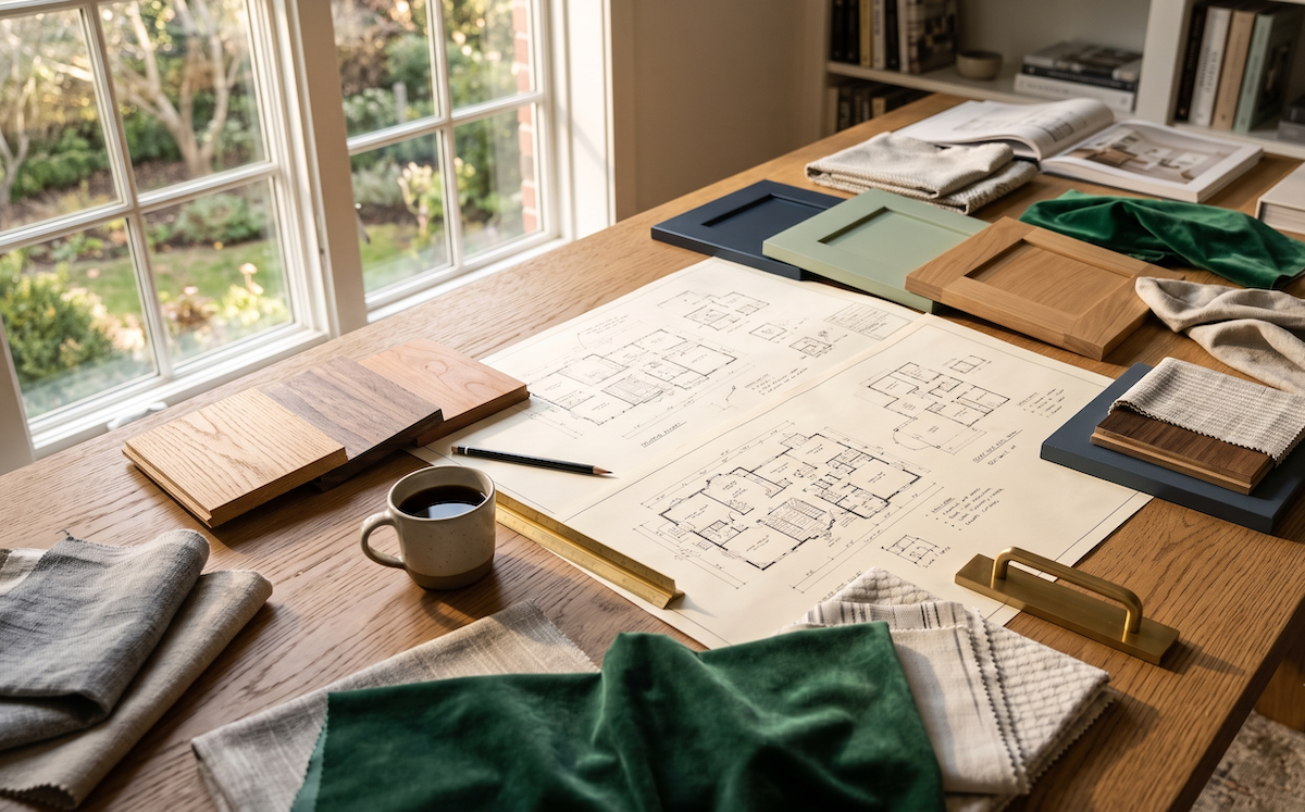 a bright home-design studio table