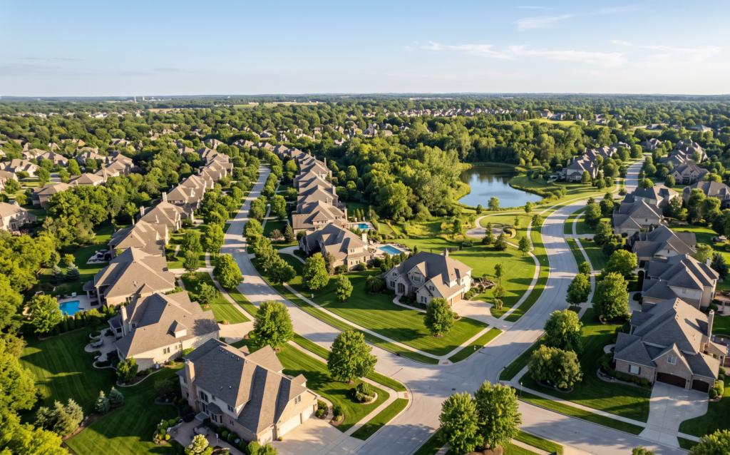 an upscale Midwestern suburban neighborhood