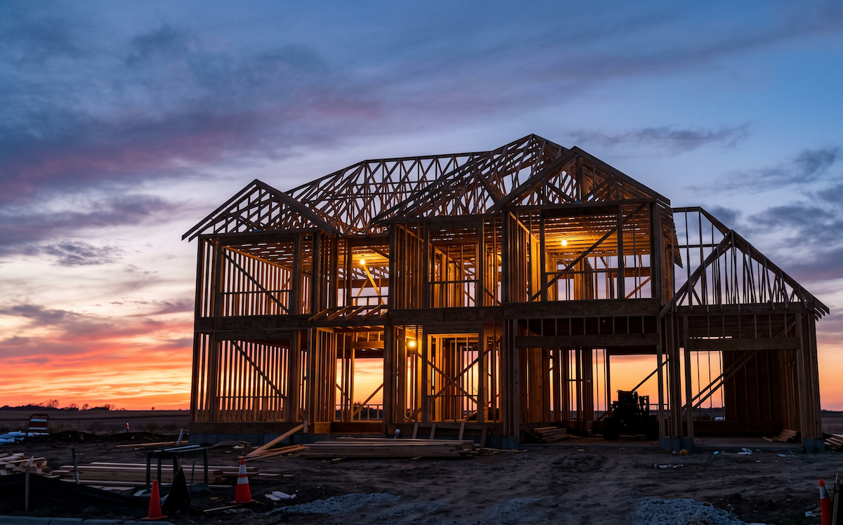 a custom home at the framing